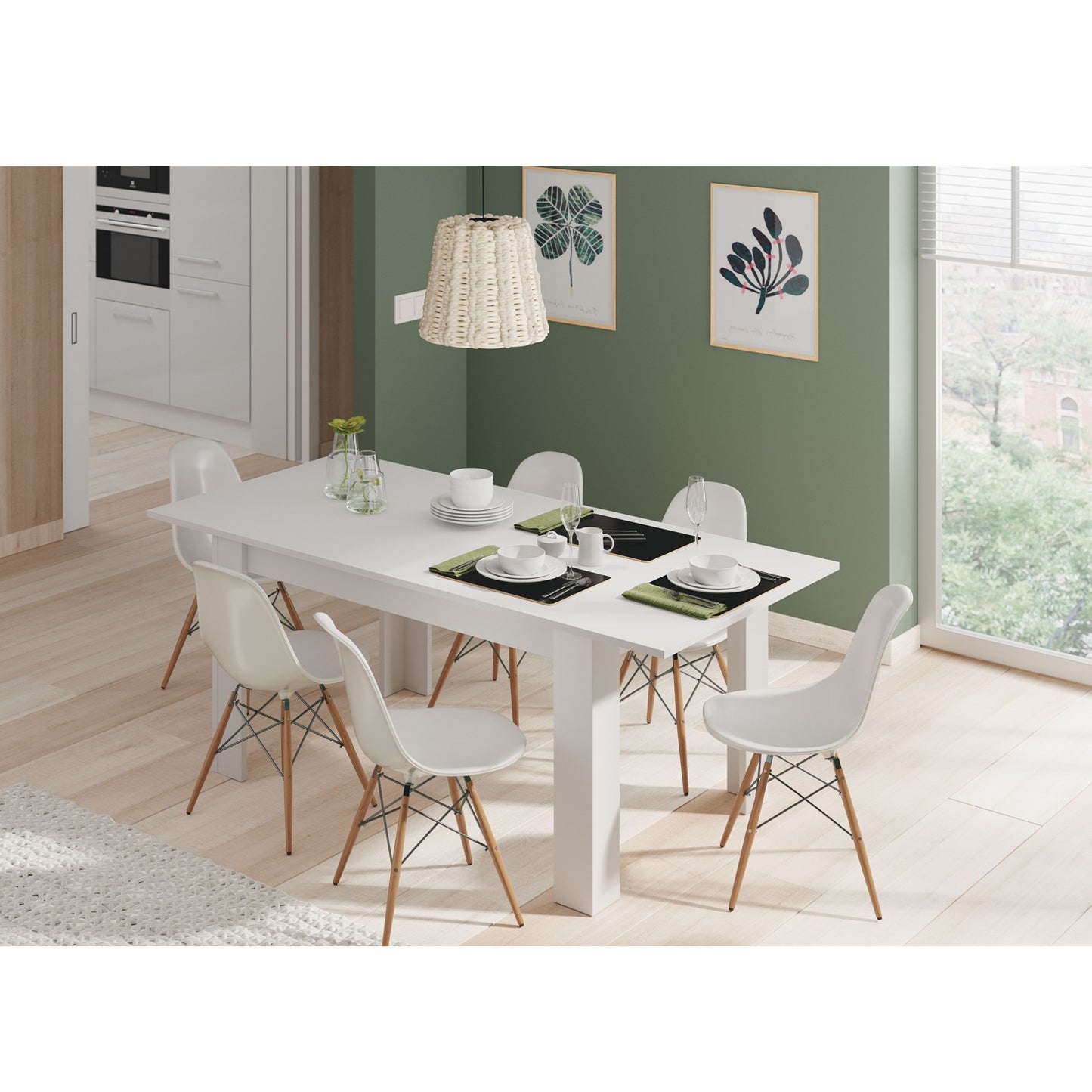 mesa comedor extensible practico blanca abierta