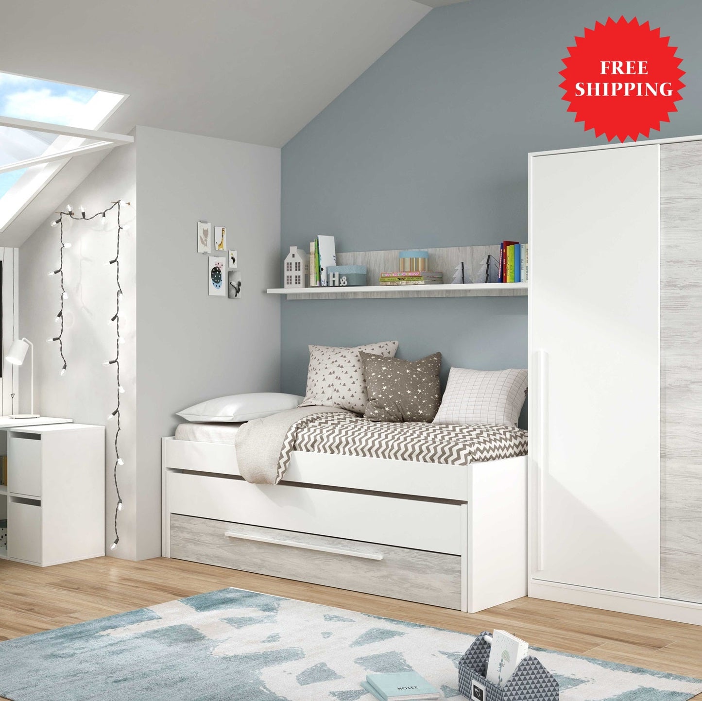 Dormitorio juvenil con cama y armario