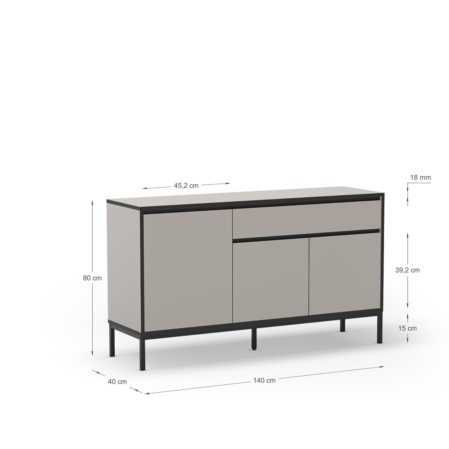 Aparador Lorenza 3P1C 140cm Crema/Negro Pata Metal