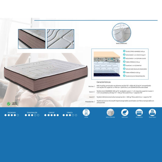 Colchón Viscolástica y Muelle ensacado NATUR BAMBOO