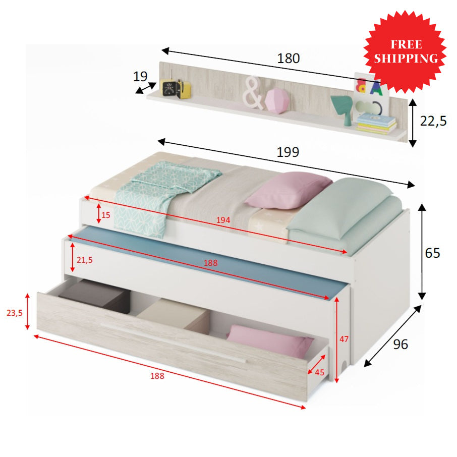 Cama Compacta Juvenil con estante ELLIOT - Envio GRATIS