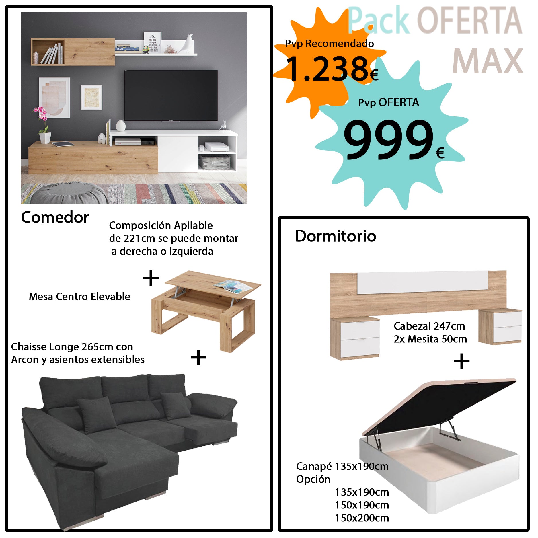 Pack Completo Muebles Salón Roble 