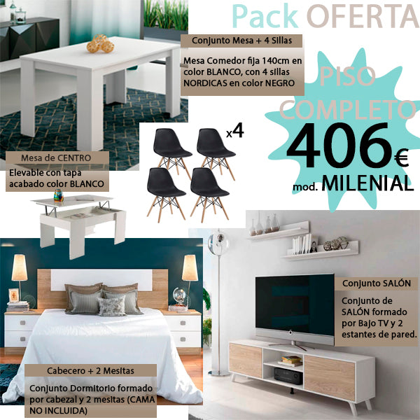 Pack Dormitorio Juvenil Completo - Color Roble Canadian Y Blanco