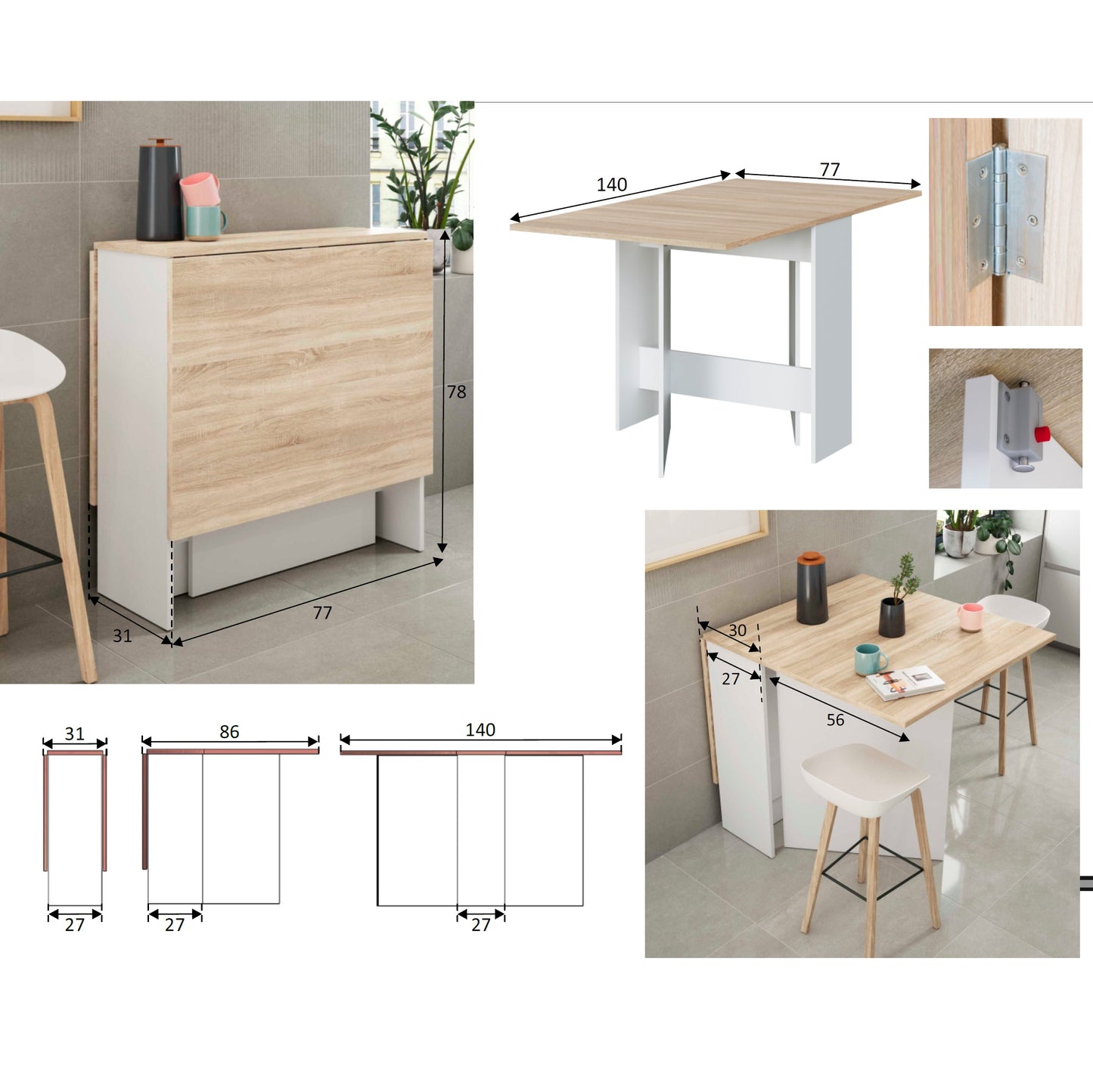 Mesa cocina con alas abatibles VOLARE - Envio GRATIS