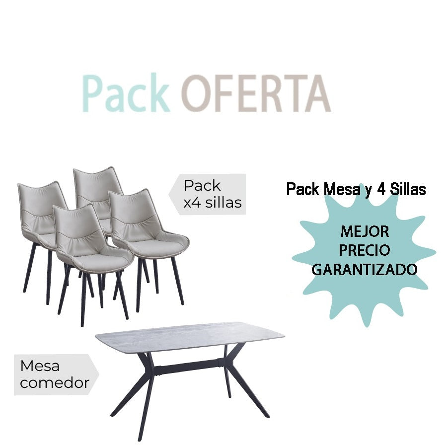 Pack Mesa Comedor +4 Sillas CALISTA beig