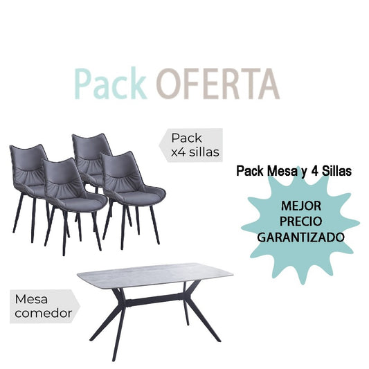 Pack Mesa Comedor +4 Sillas CALISTA gris