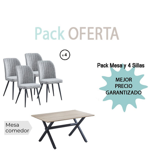 Pack Mesa ROYCE W+4 Sillas RORY gris