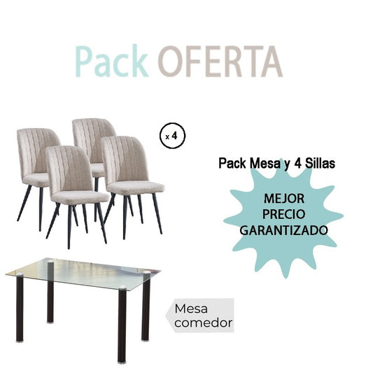 Pack Mesa YURI+4 Sillas RORY beig