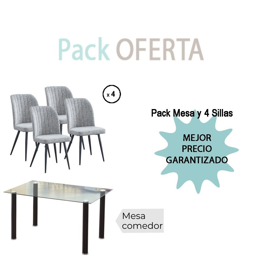 Pack Mesa YURI+4 Sillas RORY gris