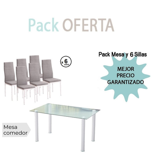 Pack Mesa +6 Sillas YURI Logrado patas blancas