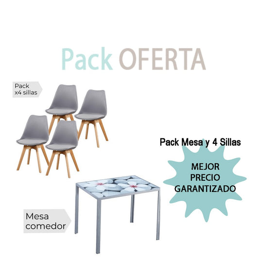 Pack Mesa FLORES+4 Sillas FINA gris