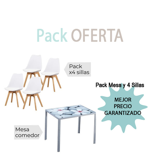 Pack Mesa FLORES+4 Sillas FINA blanco