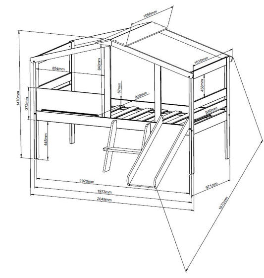 Litera-CABAÑA con TOBOGAN sizes