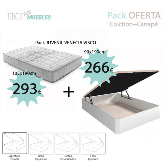 Pack descanso Juvenil VENECIA VISCO cochón y canapé