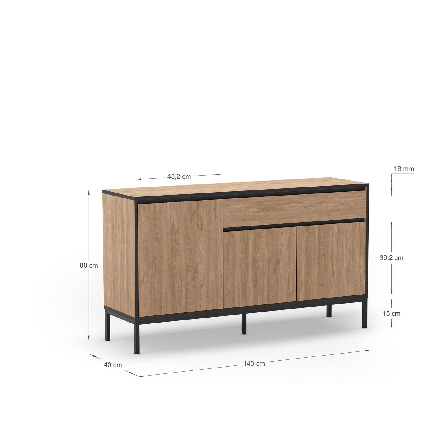 Aparador Lorenza 3P1C 140cm Sepet/Negro Pata Metal